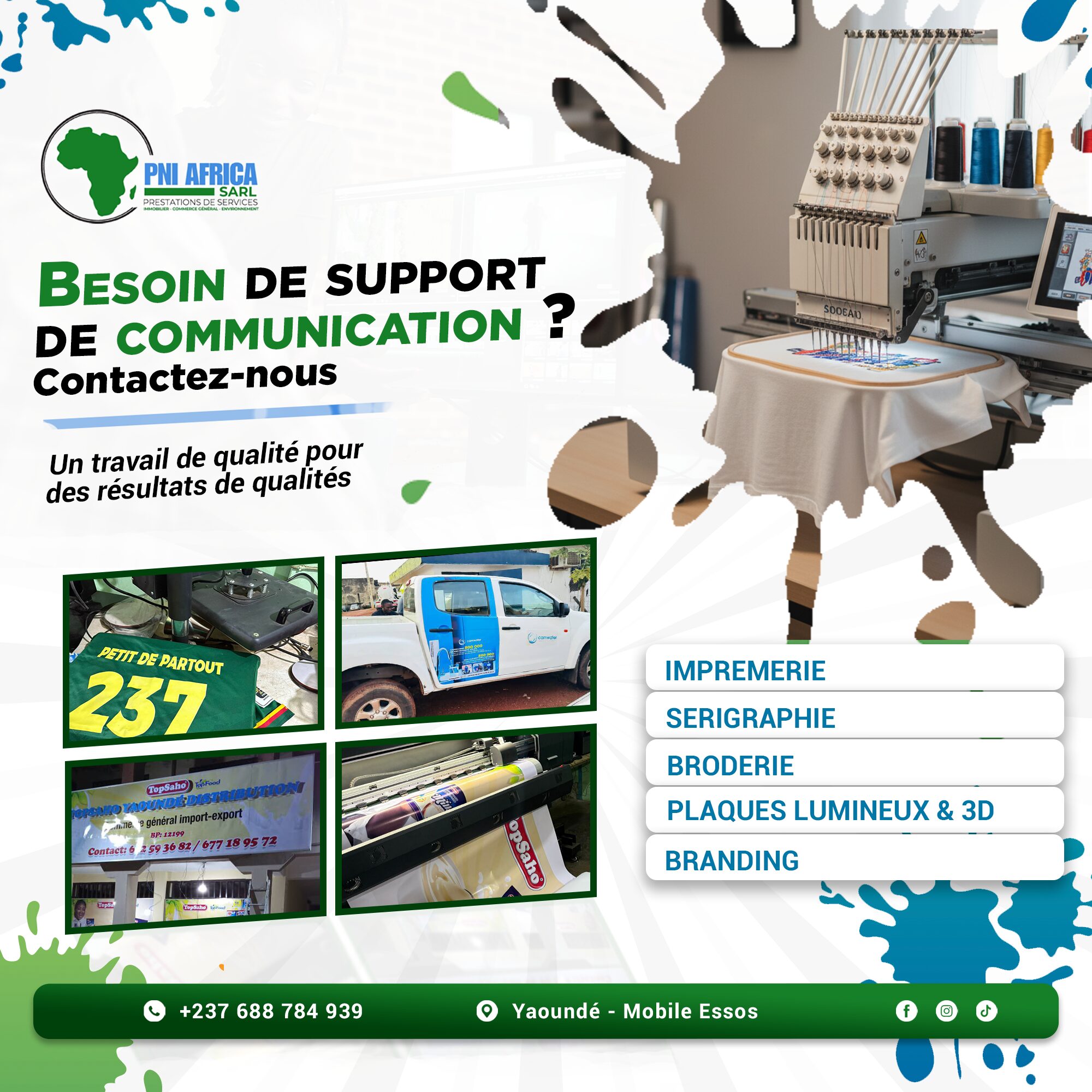 PNI Africa Service imprimerie broderie dtf Roll-Up Banderolle Carte de visite serigraphie